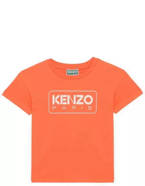 Poppy orange cotton T-shirt with logo