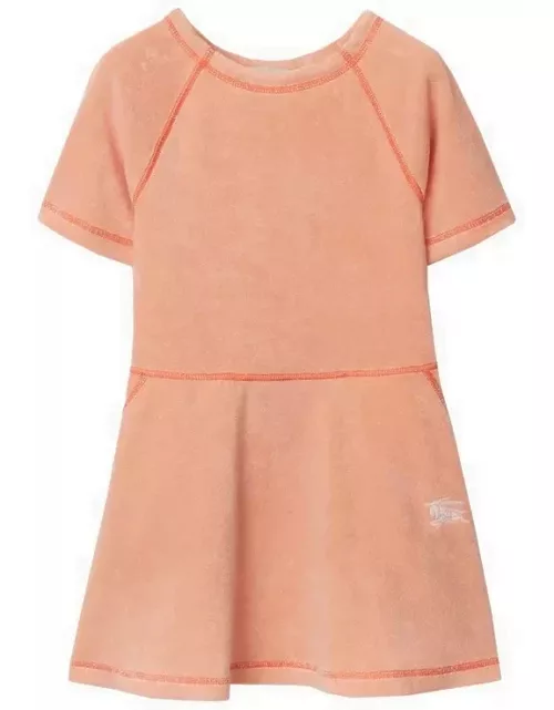 Coral-coloured cotton-blend terry dres