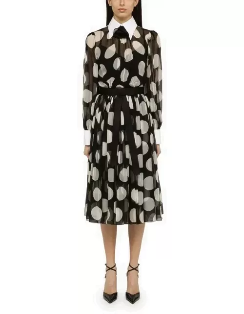 Longuette dress with polka dots in silk chiffon