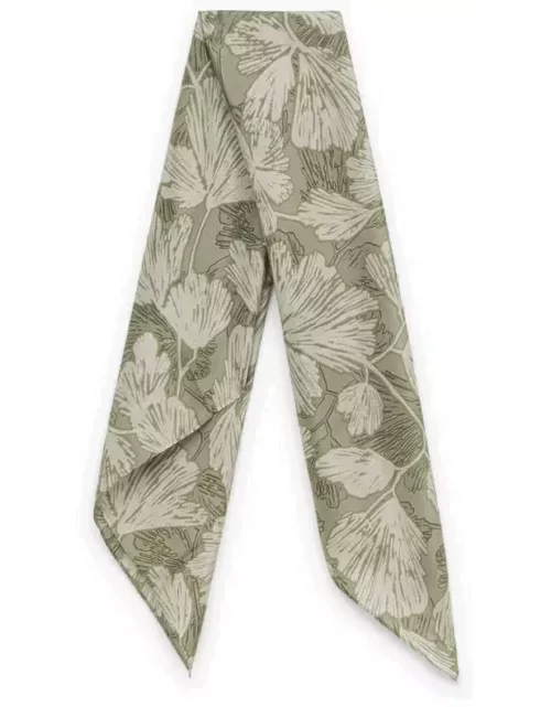 Green silk scarf with floral pattern