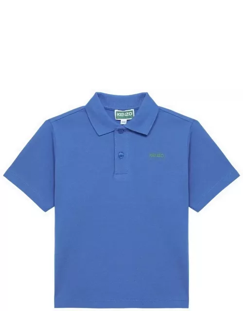 Electric blue cotton polo shirt with logo