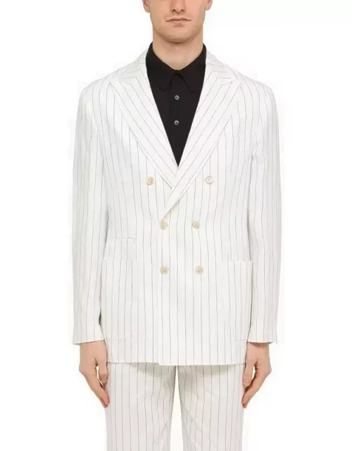 White linen pinstripe double-breasted jacket