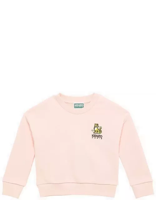 Pink cotton sweatshirt with logo embroidery