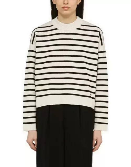Chalk white/black striped cotton and wool jumper