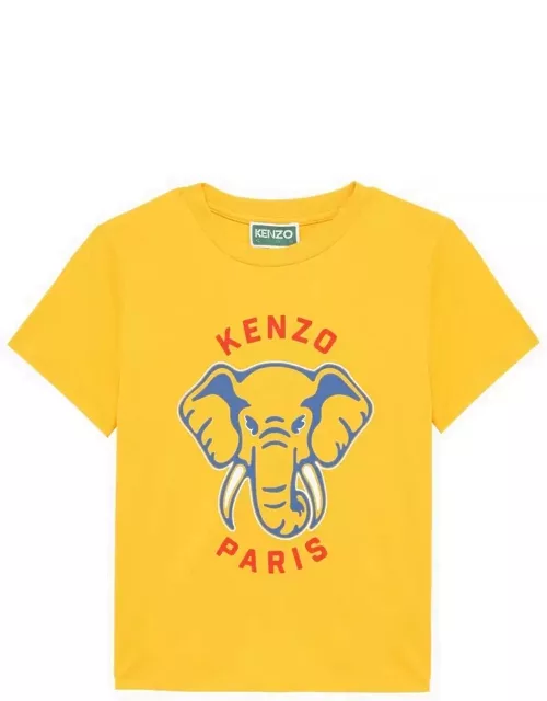 Yellow cotton T-shirt with logo print