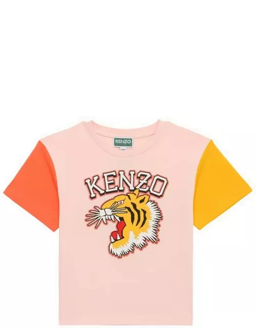 Pink cotton T-shirt with logo print