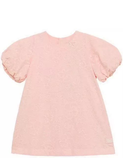 Pink cotton dress with flower embroidery