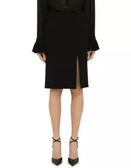 Black wool-blend midi pencil skirt