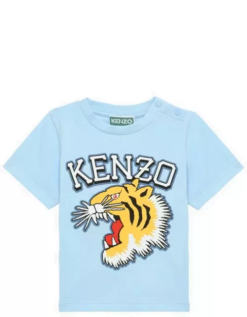 Light blue cotton T-shirt with logo print