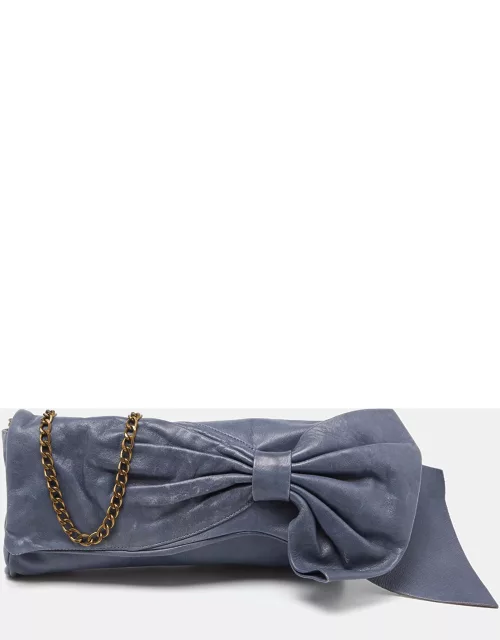RED Valentino Blue Leather Bow Chain Clutch