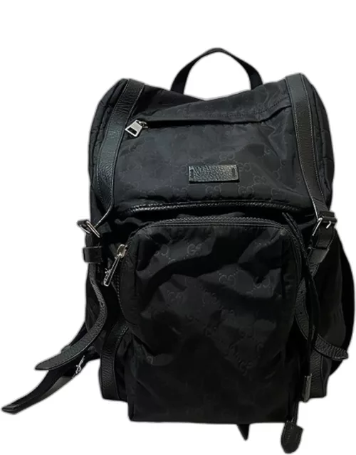 Gucci Black Canvas GG Nylon Drawstring Backpack