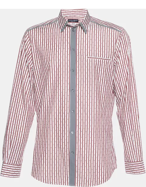 Dolce & Gabbana White/Red Striped Cotton Gold Fit Shirt
