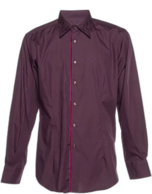 Etro Purple Cotton Velvet Detail Long Sleeve Shirt