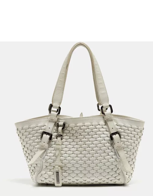 Burberry White Woven Leather Tote
