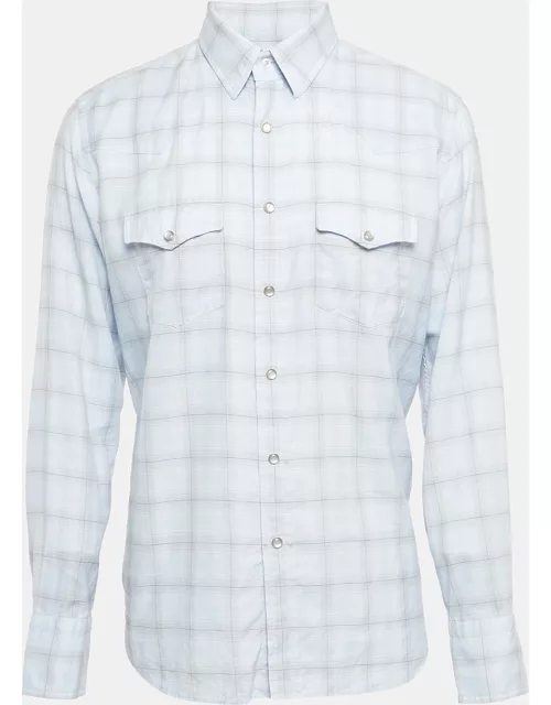 Tom Ford Blue Checked Cotton Flap Pocket Detail Shirt