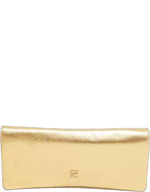 CH Carolina Herrera Gold Leather Clutch