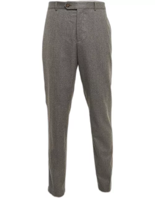 Brunello Cucinelli Grey Wool Traditional Fit Formal Trousers