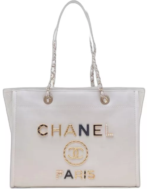 CHANEL Embellished Canvas Medium Studded Deauville Shopping Bag