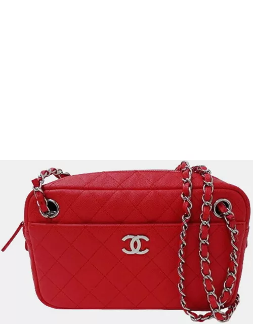 CHANEL Red Caviar Leather Casual Trip Camera Bag