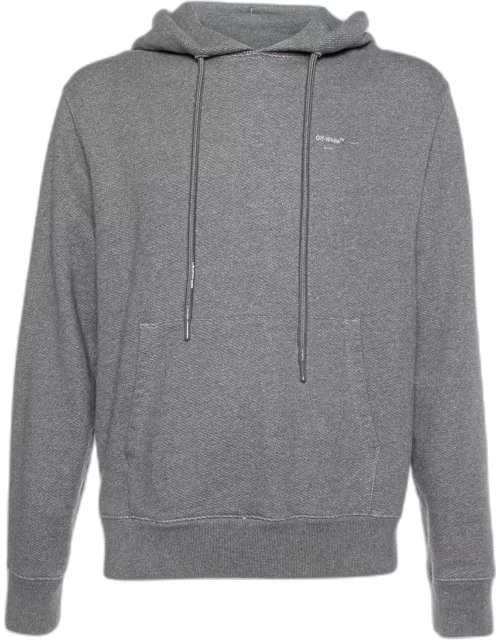 Off-White Grey Cotton Arrow Appliqued Hooded Sweatshirt