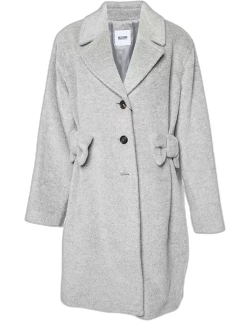 Moschino Cheap and Chic Grey Alpaca Wool Bow Detail Coat