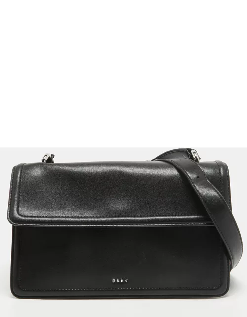 DKNY Black Leather Flap Shoulder Bag