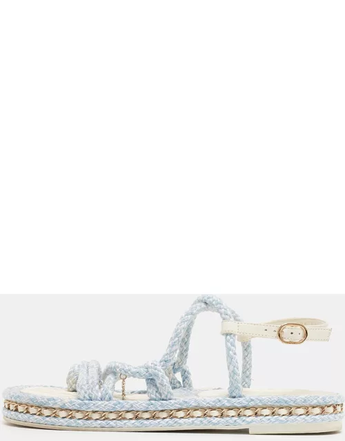 Chanel Blue/White Knit Fabric Interlocking CC Logo Slingback Sandal