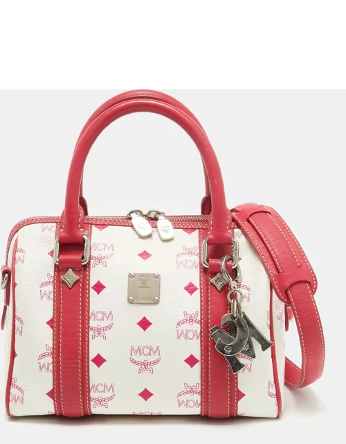 MCM Pink/White Visetos Coated Canvas and Leather Charm Boston Bag