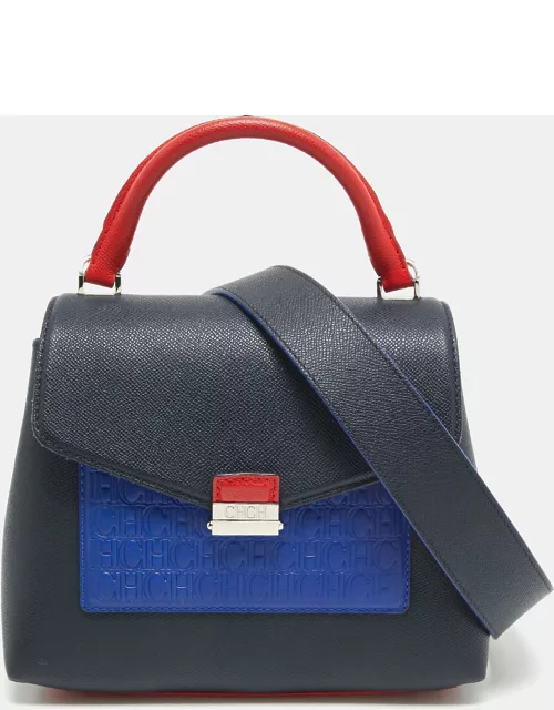 CH Carolina Herrera Two Tone Blue Monogram Leather Top Handle Bag