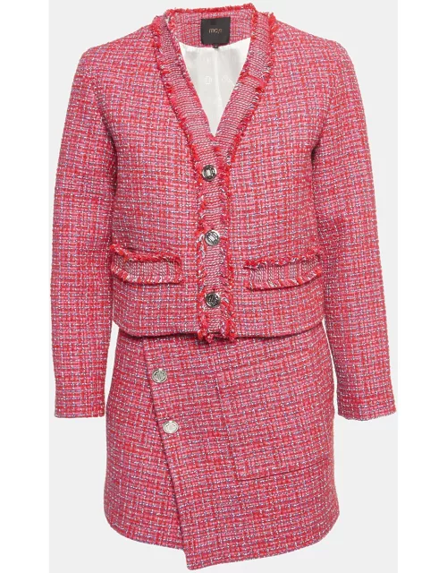 Maje Pink/Red Tweed Jacket & Skirt Set