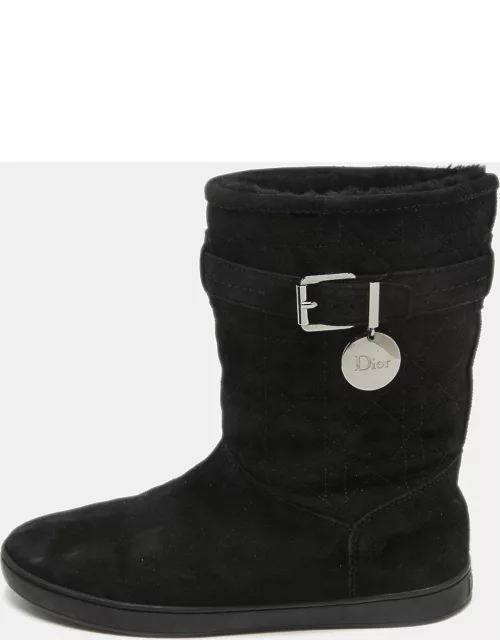 Dior Black Cannage Suede Fur Lined Snow Boot