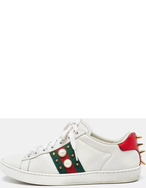 Gucci White Leather Studded and Spiked Ace Sneaker
