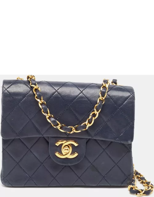 Chanel Navy Blue Quilted Leather Mini Vintage Square Flap Bag