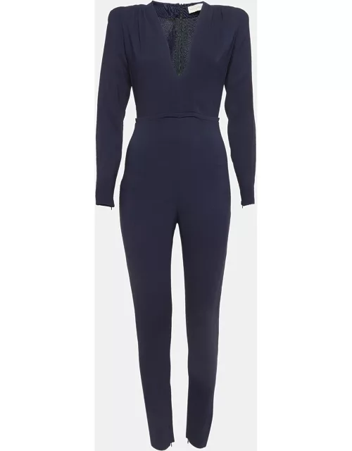 Stella McCartney Navy Crepe V-Neck Long Sleeve Jumpsuit