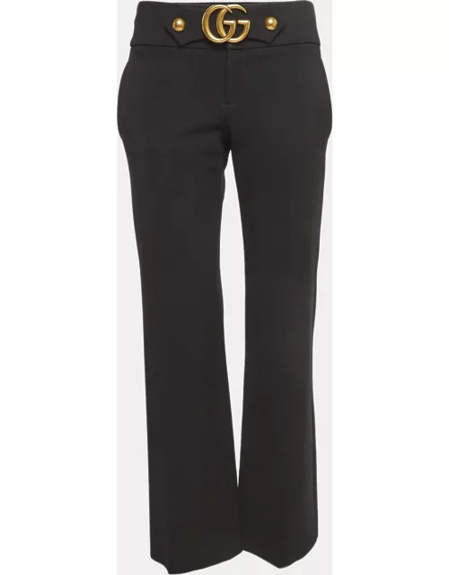 Gucci Black Stretch Knit GG Waist Detail Flared Trousers