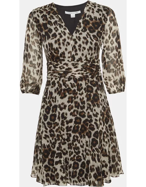 Diane Von Furstenberg Brown Leopard Print Silk Flared Mini Dress