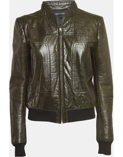 Balenciaga Green Leather Zipper Rider Jacket