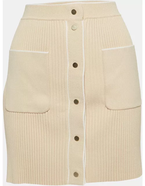 Maje Beige Ribbed Knit Buttoned Mini Skirt