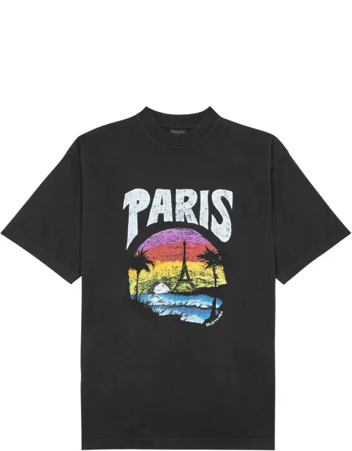 Balenciaga Paris Tropical Printed Cotton T-shirt - Black