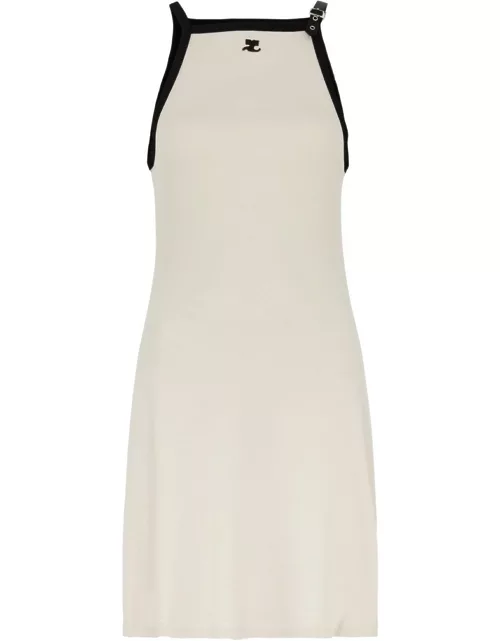 Courrèges Buckle Logo Cotton Mini Dress - White - M (UK12 / M)