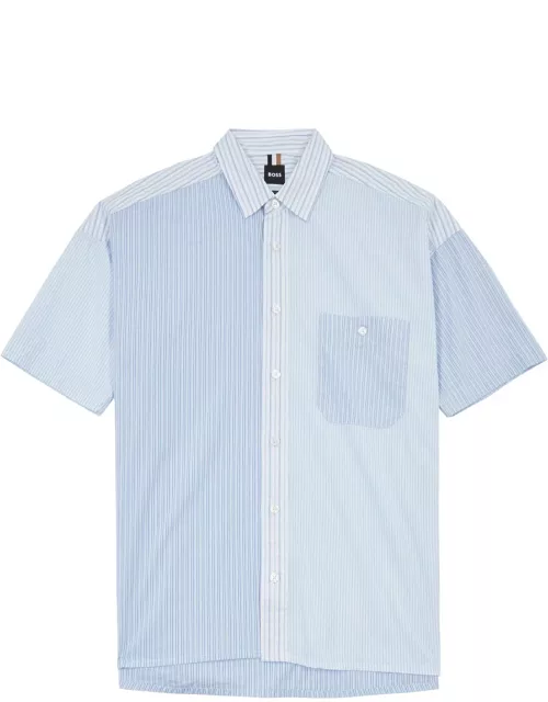 Boss Patchwork Striped Cotton Shirt - Blue