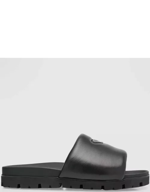 Men's Triangle Logo Leather Slide Sandal