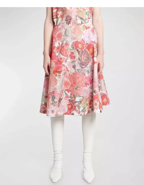 Floral-Print A-Line Midi Skirt