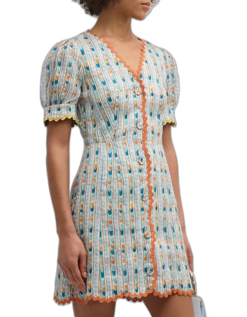 Marlee Short Embroidered Linen Dres