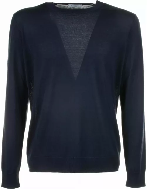 Paolo Pecora Navy Blue Crew-neck Sweater In Cotton And Silk