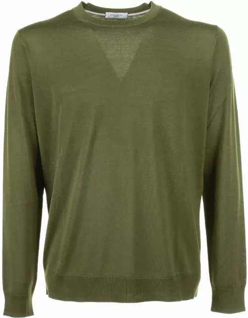 Paolo Pecora Green Crew-neck Sweater In Cotton And Silk