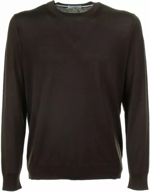 Paolo Pecora Brown Crew-neck Sweater In Cotton And Silk