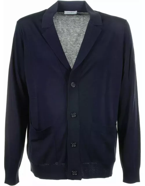 Paolo Pecora Blue Cardigan With Pockets And Button