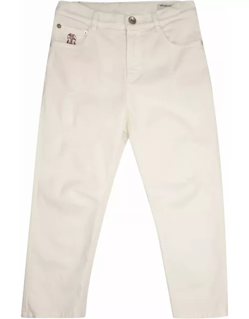 Brunello Cucinelli Five-pocket Trousers In Light Dyed Cotton Comfort Denim With Rip