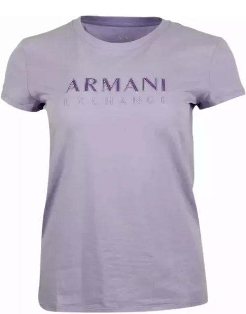 Armani Collezioni Short-sleeved Crew-neck T-shirt With Logo On The Chest In Stretch Cotton And Lurex Logo Writing